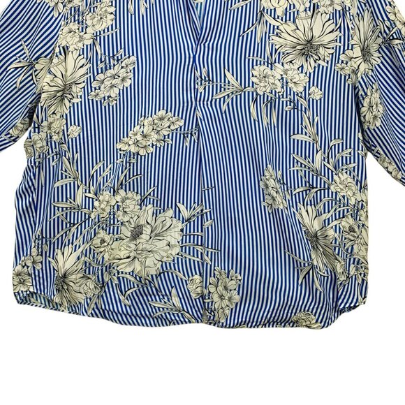 Zara  Women's blouse top  Blue White Stripe Floral Flowy Blouse size med - Picture 14 of 15